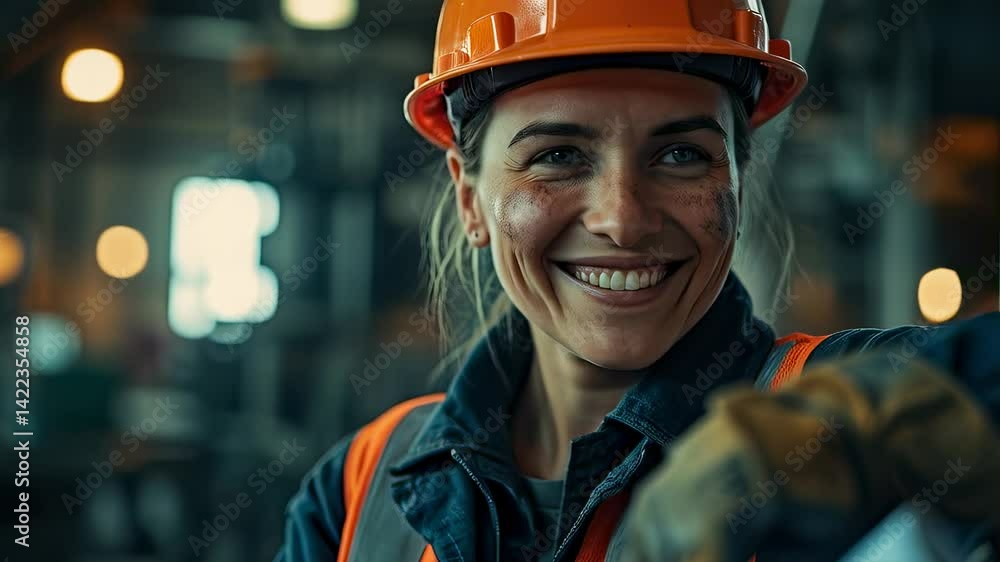 Portrait of a smiling female engineer in a factory Portrait of a smiling female engineer in a factory