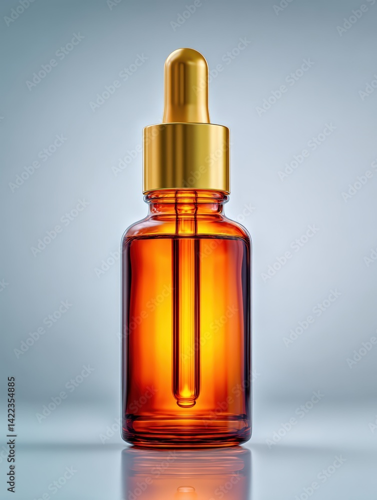 Elegant Glass Bottle of Oil with Liquid Reflection Elegant Glass Bottle of Oil with Liquid Reflection