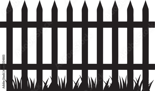 Wooden Picket Fence Silhouette Vector EPS | Garden or Farm Grass Border Isolated Clipart
