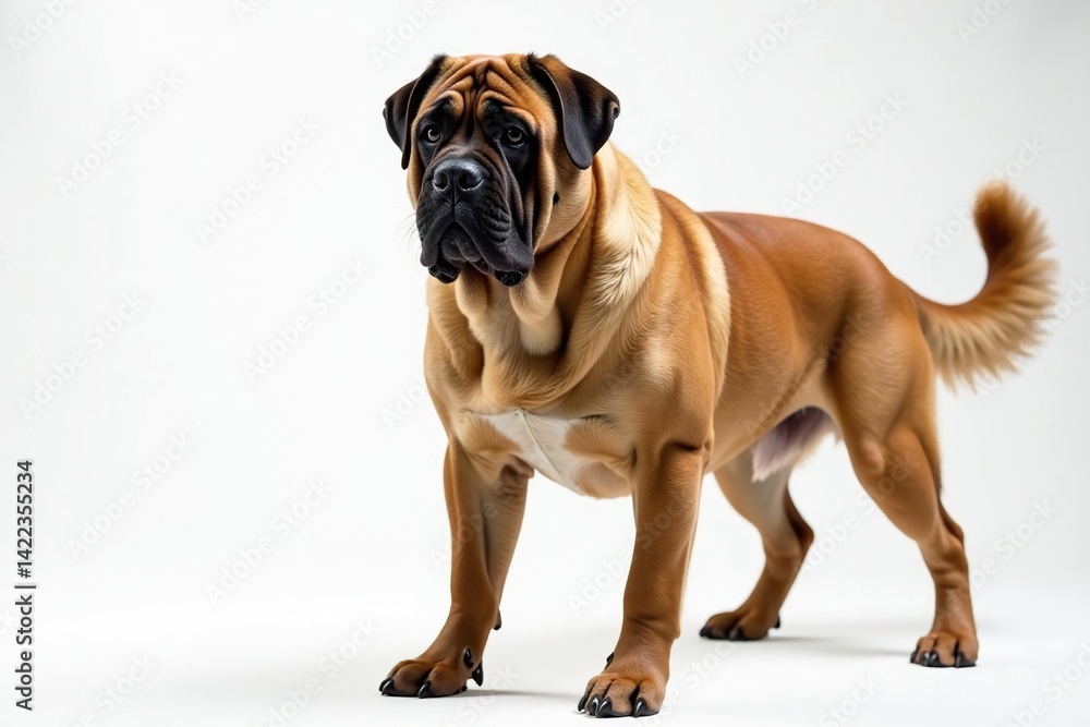 Fototapeta premium Majestic mastiff, powerful stance, white background, muzzle, picture