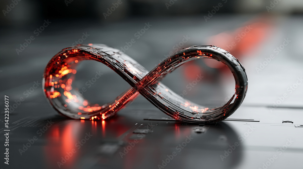A glowing digital infinity symbol floats against a blurred colorful tech background symbolizing endless possibilities innovation and the boundless nature of digital transformation and connectivity
