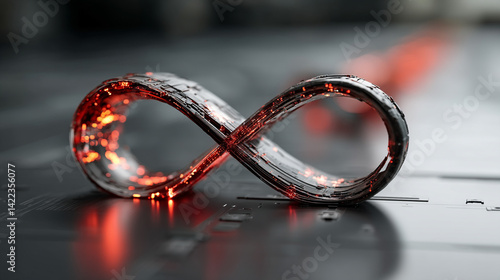 Obraz na płótnie A glowing digital infinity symbol floats against a blurred colorful tech background symbolizing endless possibilities innovation and the boundless nature of digital transformation and connectivity
w salonie