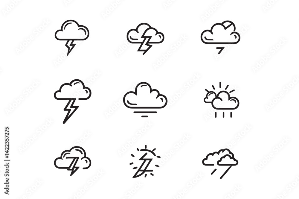 Obraz premium Cloud with Lightning line art icon