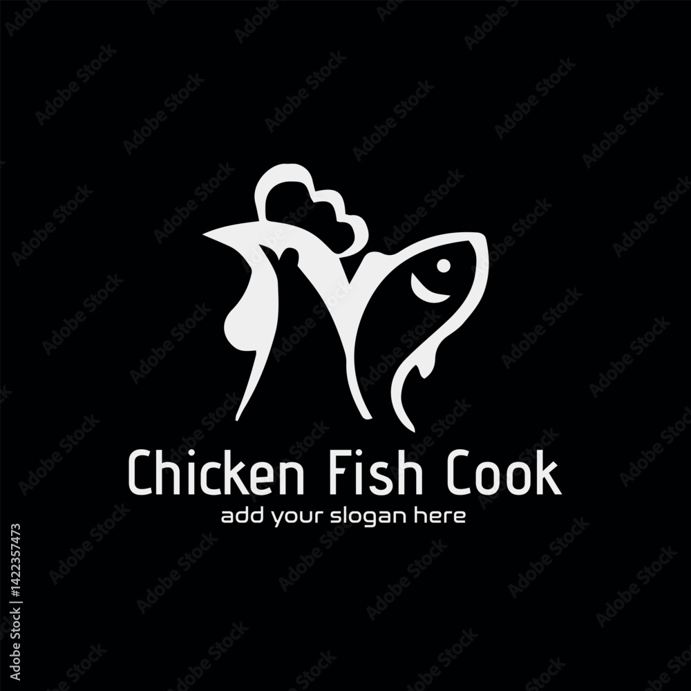 Obraz premium chicken fish restaurant logo design vector