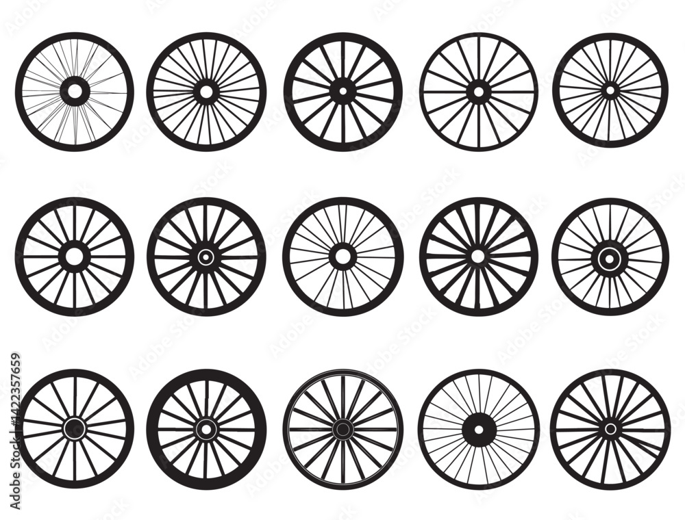 Fototapeta premium WAGON WHEELS SILHOUETTE WHITE BACKGROUND