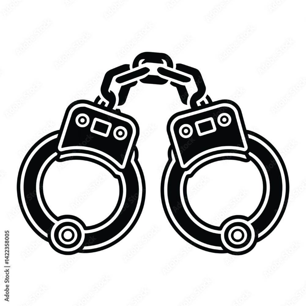 Black and White Handcuffs Icon with Linked Chain