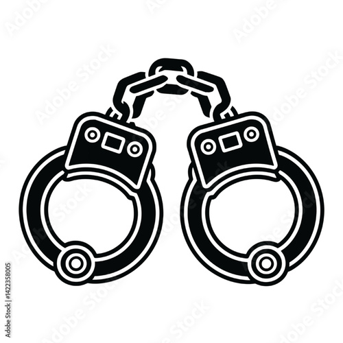 Obraz na płótnie Black and White Handcuffs Icon with Linked Chain w salonie
