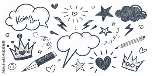 Hand drawn black sketch elements on a white background