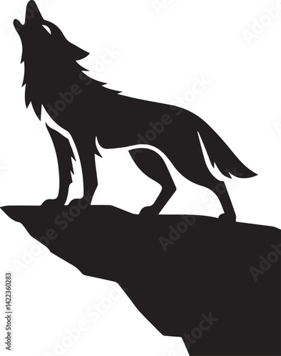 A bold black vector silhouette of a wolf howling