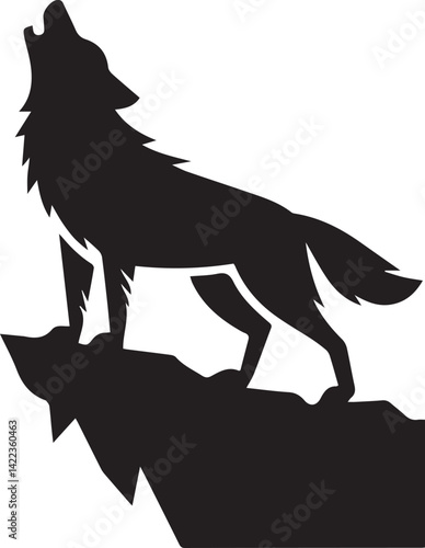 A bold black vector silhouette of a wolf howling