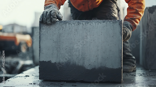 Obraz na płótnie Construction Worker Holding a Concrete Block w salonie
