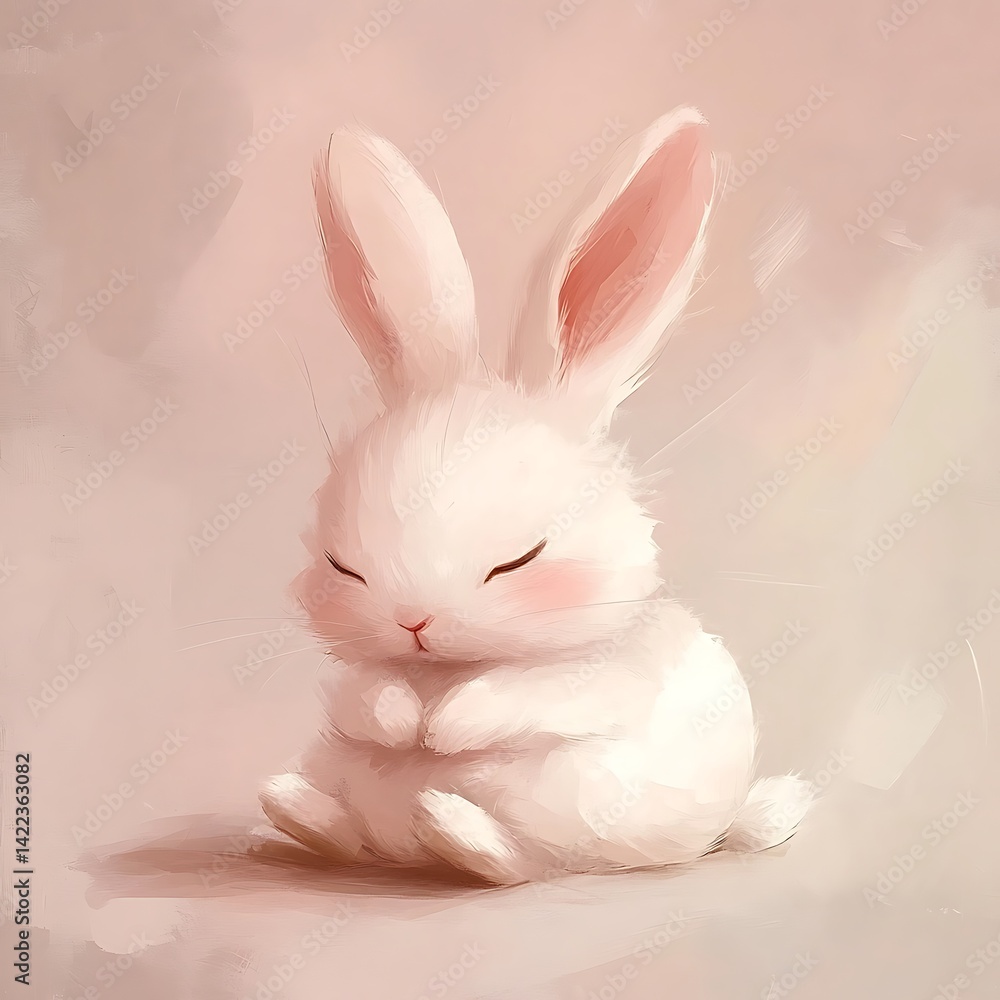 Obraz premium Cute little bunny artwork with clean minimal background