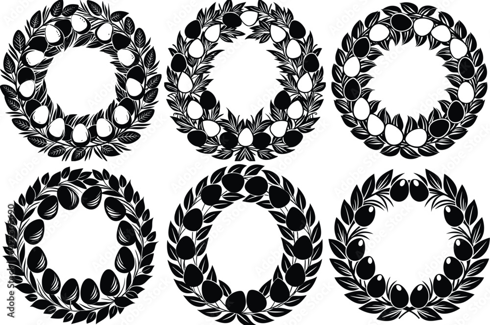 Obraz premium Wreath with Eggs silhouette vector illustration isolated on white background.
