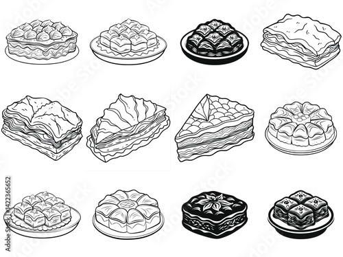 Baklava outline vector illustration isolated on white background.