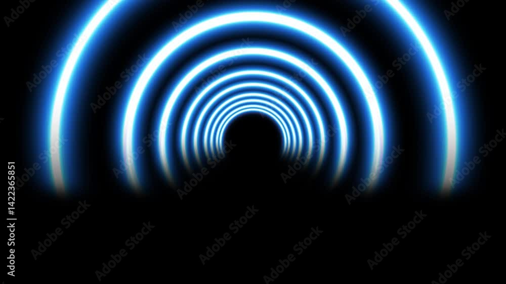 Glowing neon tunnel animation .Motion graphic 4k Simple Empty Dark Futuristic Sci Fi Room dark with lights and circle neon light . Sci Fi Neon Glowing Lights tunnel.