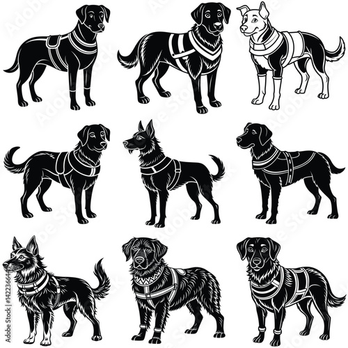 Service Dog silhouette vector illustration isolated on white background.