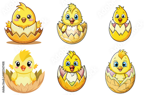 Hatching chick vector illustration isolated on white background.