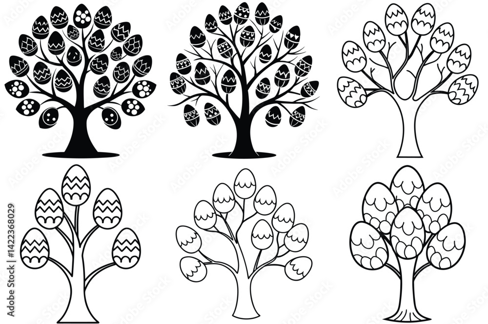 Obraz premium Easter Egg tree silhouette vector illustration isolated on white background.