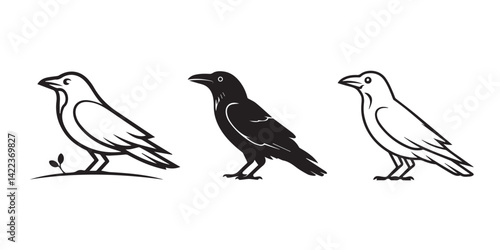 Wallpaper Mural crow line art dress. Featuring a sleek black silhouette of a perched crow, this design blends quiet elegance with a touch of intrigue. Torontodigital.ca