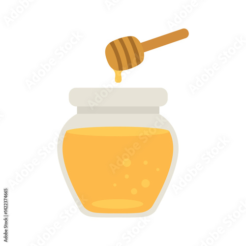 Jar of Golden Honey with Wooden Dipper – Natural Sweetener Concept