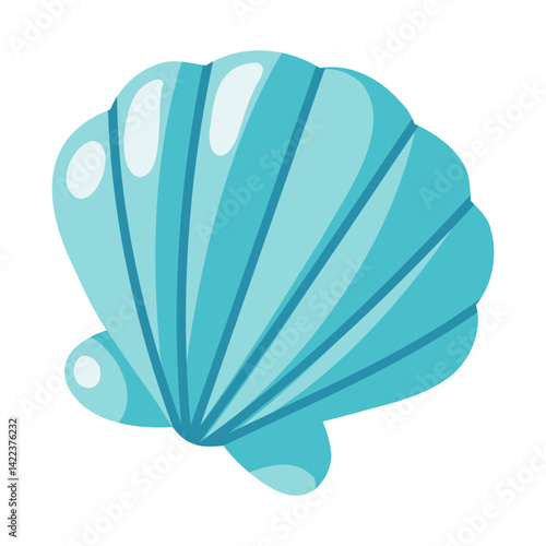 Cartoon turquoise Sea Shell illustration. Vector isolated illustration on white background
