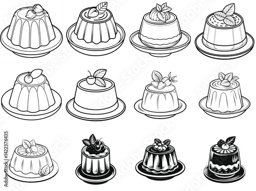 Panna cotta silhouette vector illustration isolated on white background.