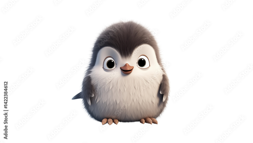 A fluffy cartoon penguin with big eyes and a small beak stands against a transparent background alone now png A fluffy cartoon penguin with big eyes and a small beak stands against a transparent background alone now png
