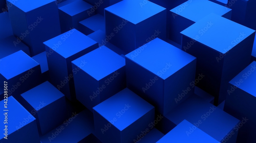 Abstract Blue Cubes, Geometric ,Minimalist Abstract Blue Cubes, Geometric ,Minimalist