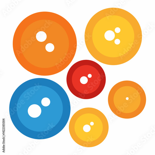 Colorful Button Collection Sewing Craft Supply Round Shapes On White Background