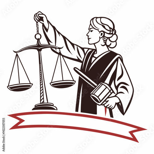 Female Judge With Scales Of Justice And Gavel Illustration For Law Banner