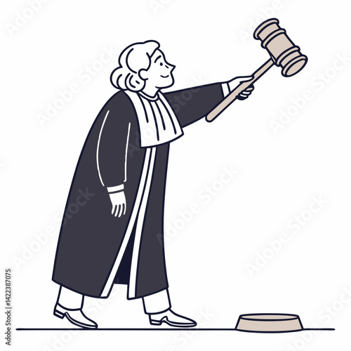Female Judge Holding Gavel In Court Illustration On White Background