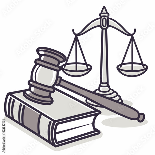 Law Illustration With Gavel Book And Scales Of Justice Graphic Vector Design