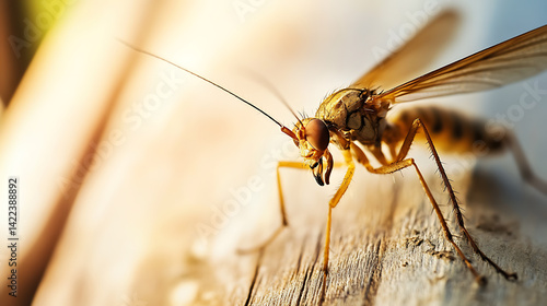 Close-Up of a Crane Fly on Wood
