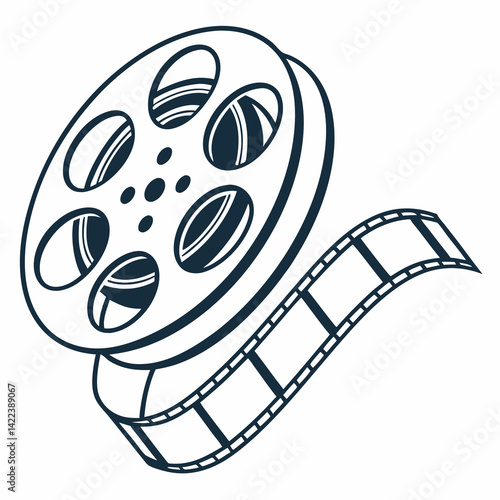 Film Reel With Flowing Filmstrip Cinematic Concept Cinema Industry Icon