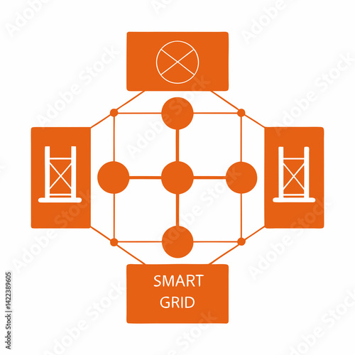 Smart Grid Energy System Transmission And Distribution Network Illustration Concept