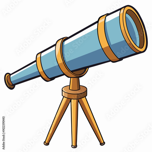 Cartoonish Vintage Telescope On Tripod Illustration For Astronomy And Exploration