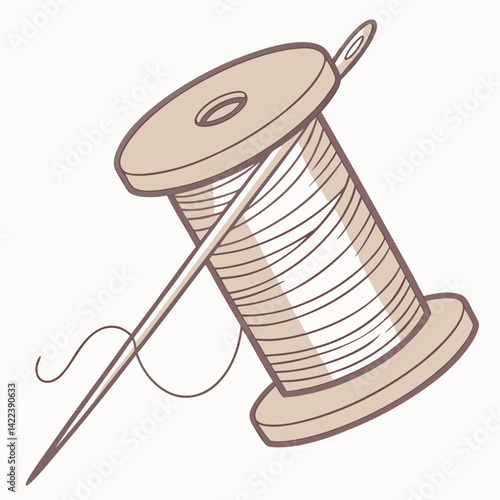 Spool Of Thread With Needle Sewing Concept Creative Illustration Design