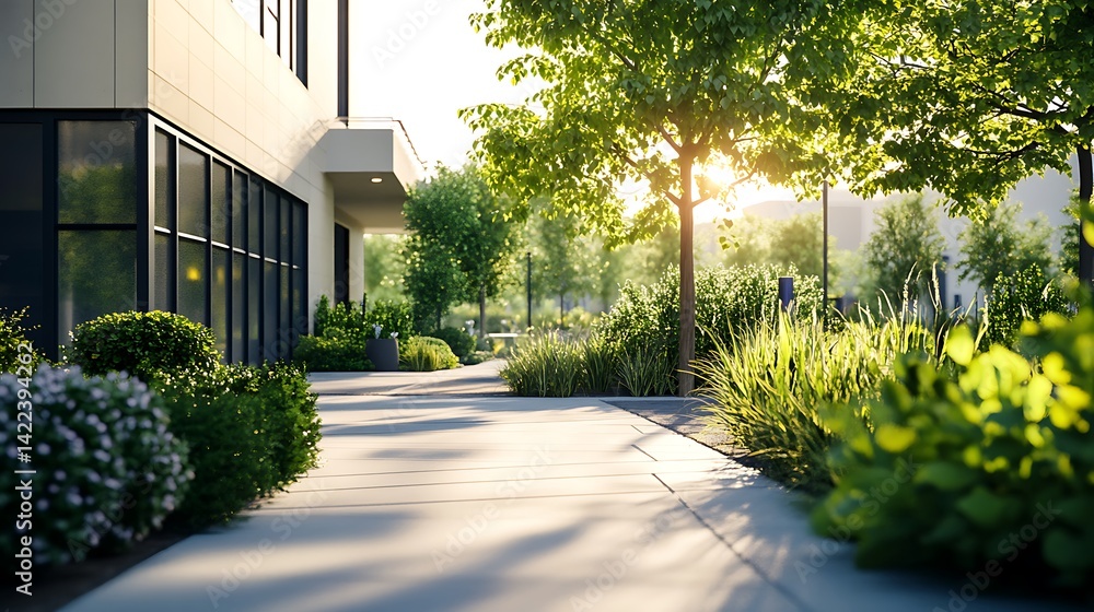 Obraz premium Modern Office Atrium with Greenery and Glass Walls High Resolution Picture