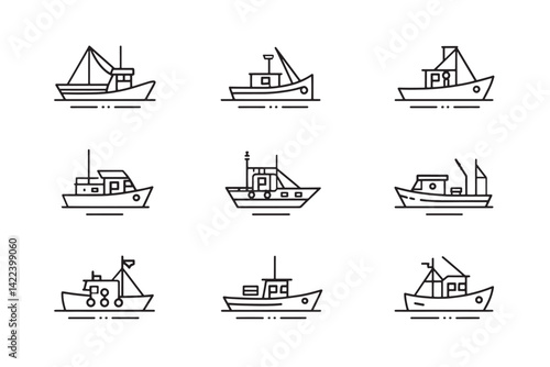 Fishing Boat Icon Minimalist Line Art