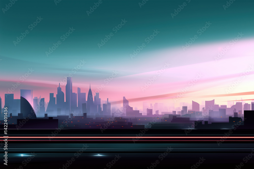 Sunset view of a futuristic city skyline with vibrant colors over urban landscape Sunset view of a futuristic city skyline with vibrant colors over urban landscape