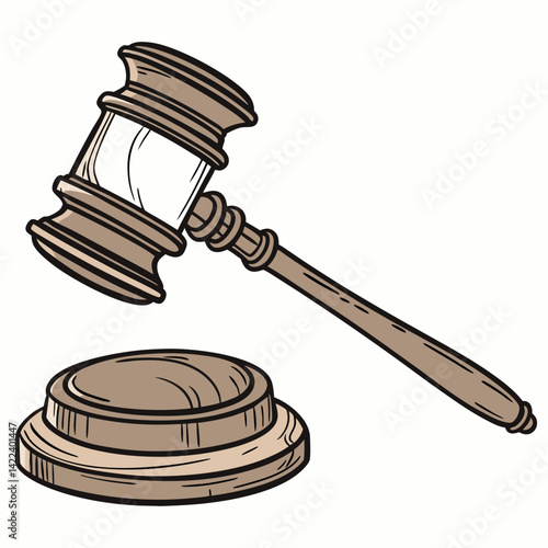 Gavel And Sounding Block Representing Justice And Legal Authority Cartoon Illustration