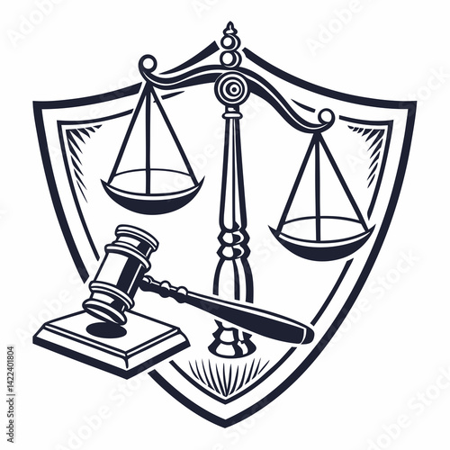 Scales Of Justice And Gavel Emblem Symbolizing Law And Court
