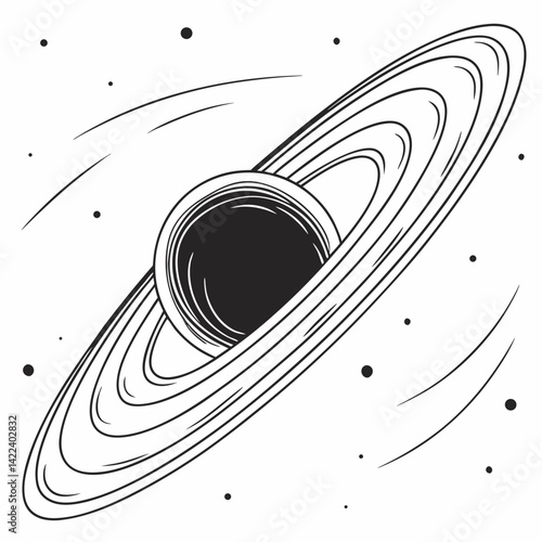 Black Hole And Accretion Disk In Space Black And White Vector Illustration