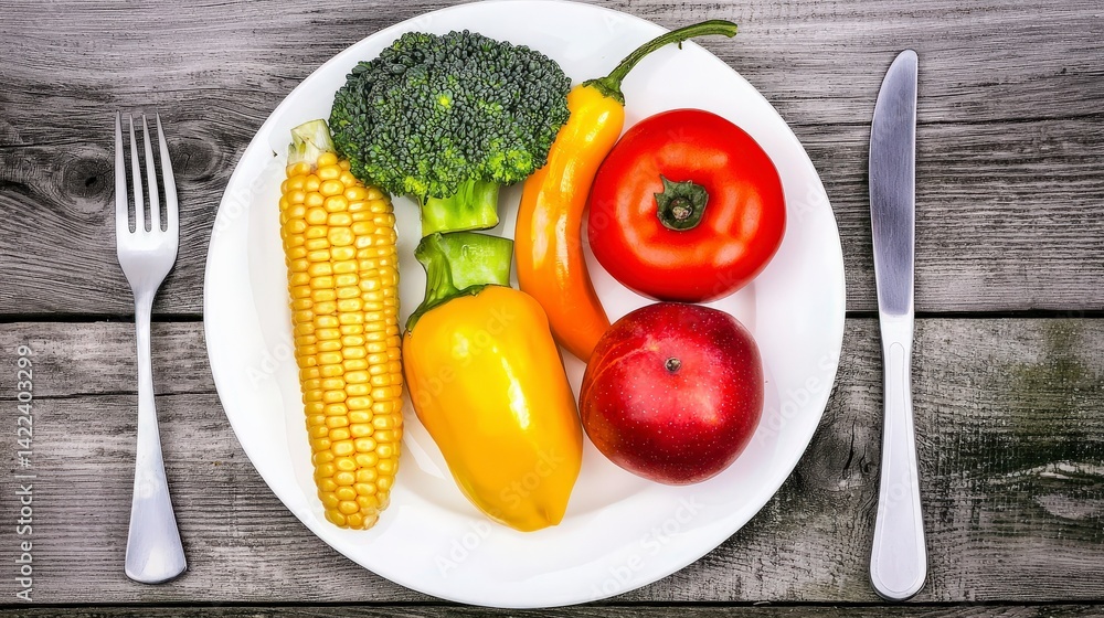 Fresh Fruits and Vegetables on a Plate Promoting Healthy Eating Fresh Fruits and Vegetables on a Plate Promoting Healthy Eating