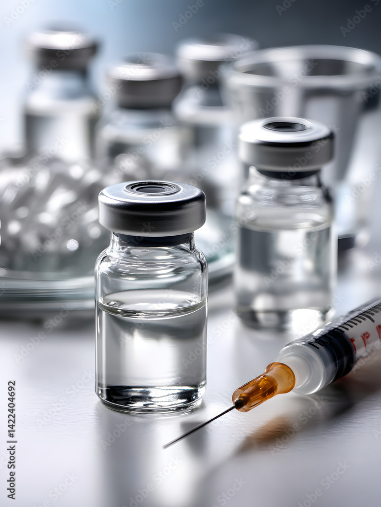 Close-Up of Vials and Syringe on a Medical Table Close-Up of Vials and Syringe on a Medical Table