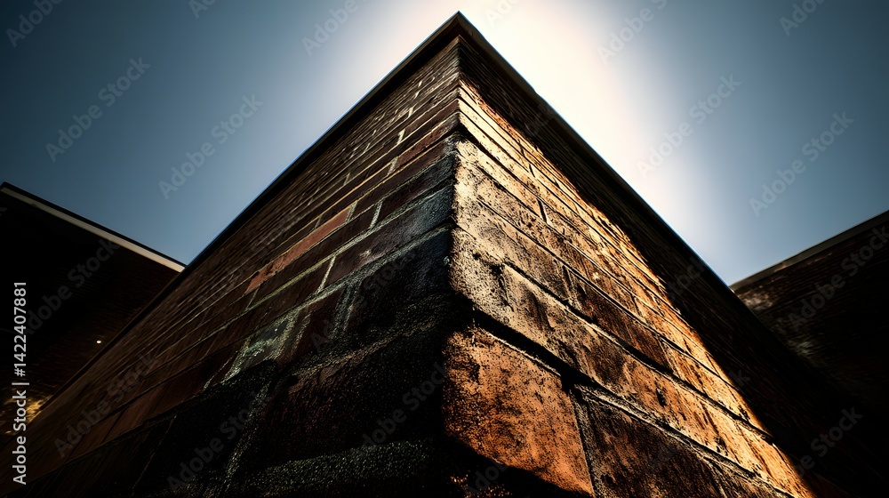 Exterior corner of a brick building, angled upward. Exterior corner of a brick building, angled upward.
