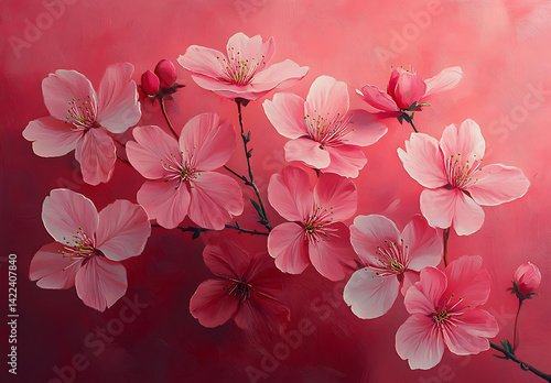 Cherry Blossom Branch Mobile Wallpaper – Soft Pink Petals & Buds on Gradient Background | Elegant Floral 4K Vertical

