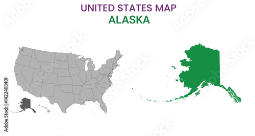 Alaska map of USA state. Alaska map vector illustration. Alaska vector map on white background.