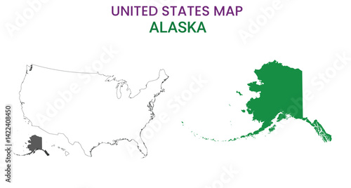 Alaska map of USA state. Alaska map vector illustration. Alaska vector map on white background.