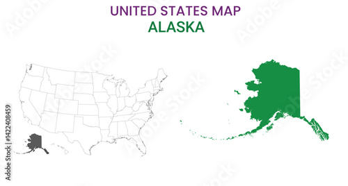 Alaska map of USA state. Alaska map vector illustration. Alaska vector map on white background.